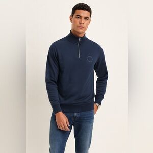 Lindbergh Men's Navy Blue Half Zip Sweater Scandinavian Minimalist Pullover
